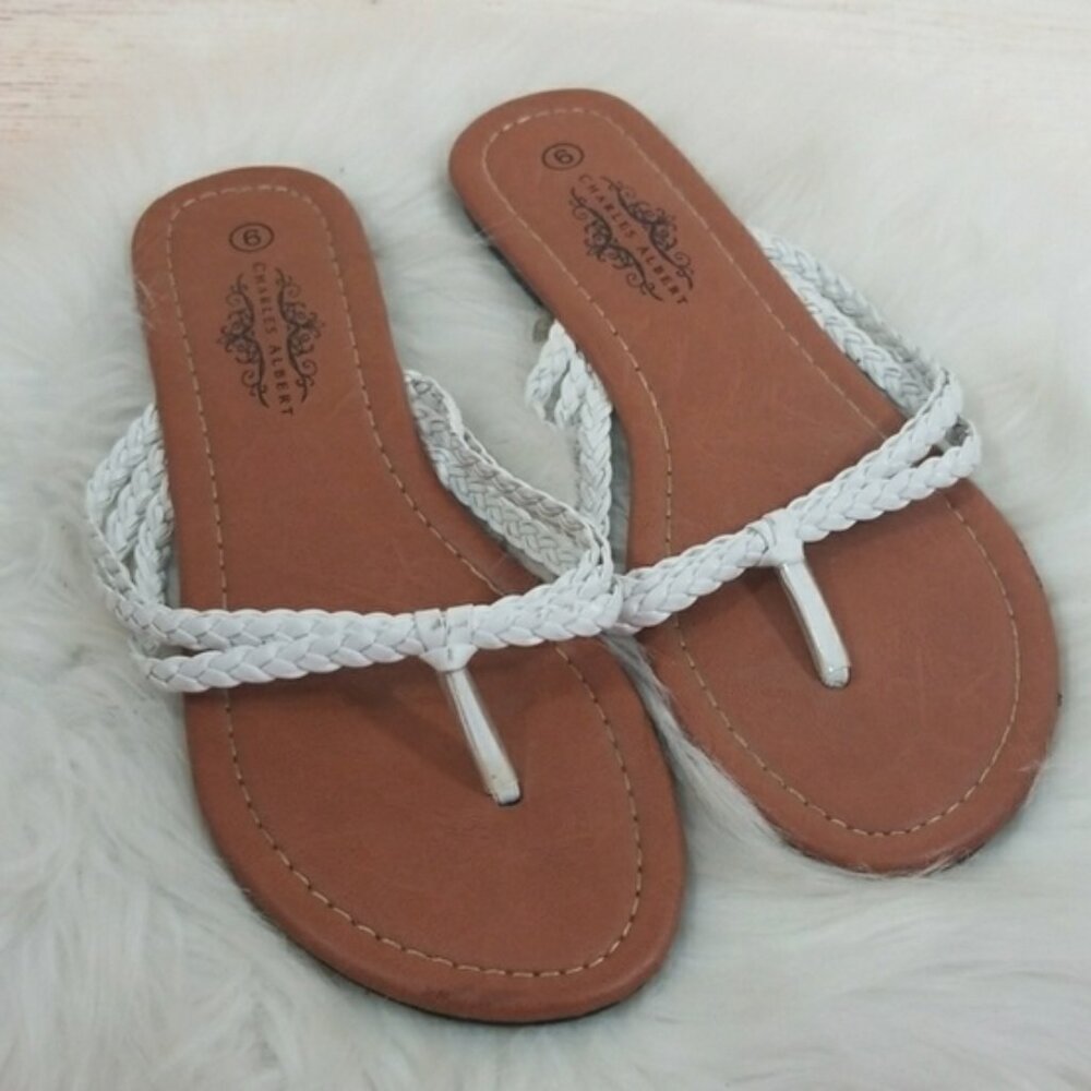 Charles Albert white multi strap braided sandals size 6
